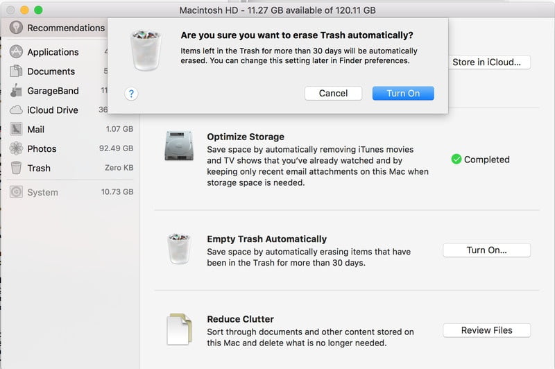 how to free up space on mac flash storage